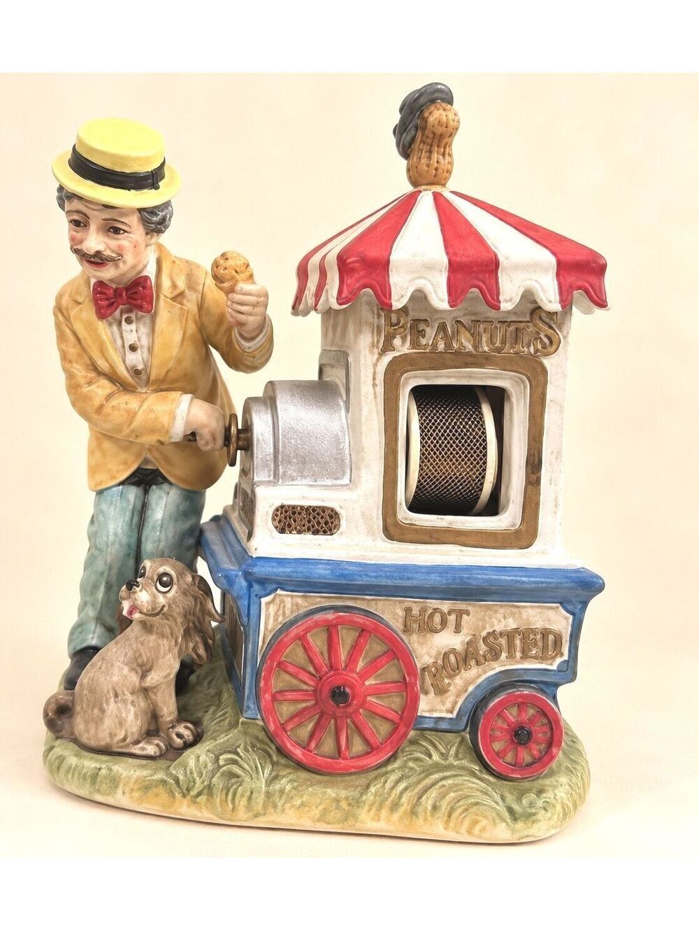 Vintage Peanut Vendor Figurine, Melody in Motion Musical Porcelain Non Working